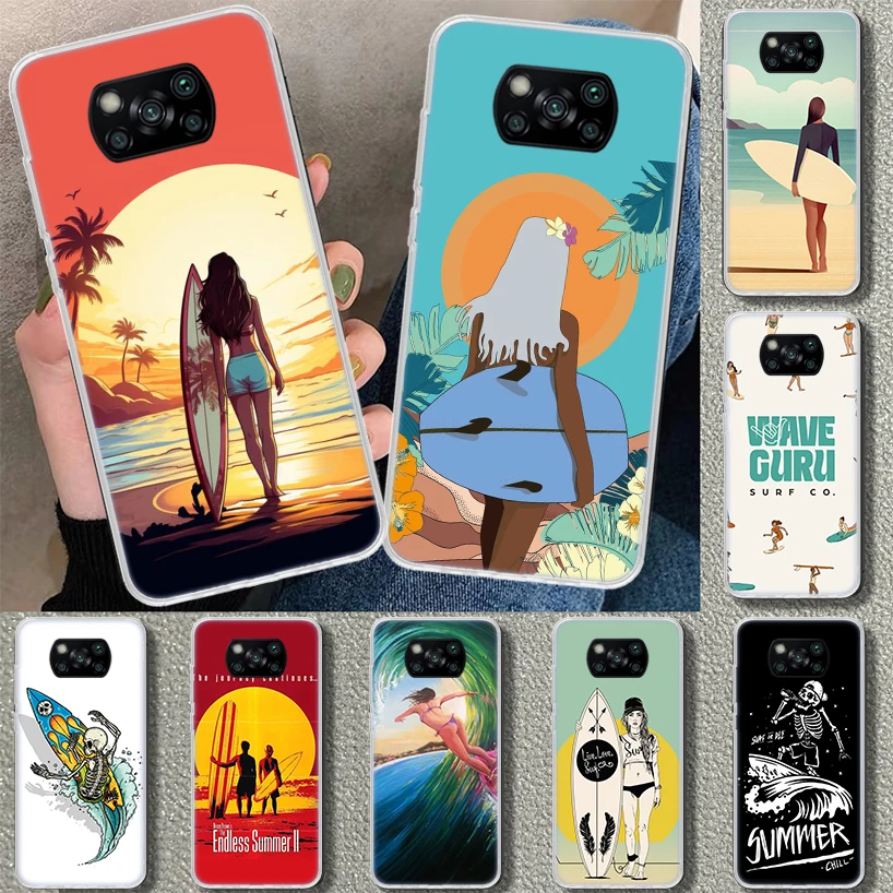 Surf Board Aesthetic Phone Case Cover for Xiaomi Poco X6 X5 X4 X3 Nfc F6 Pro F5 F4 Gt F3 F2 F1 M5S M5 M4 M3 M2 Art Coque X5 X4 X