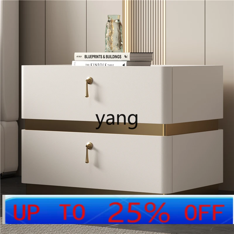 

LMM light luxury modern simple rock slab bedside table leather all solid wood frame bedroom bedside locker