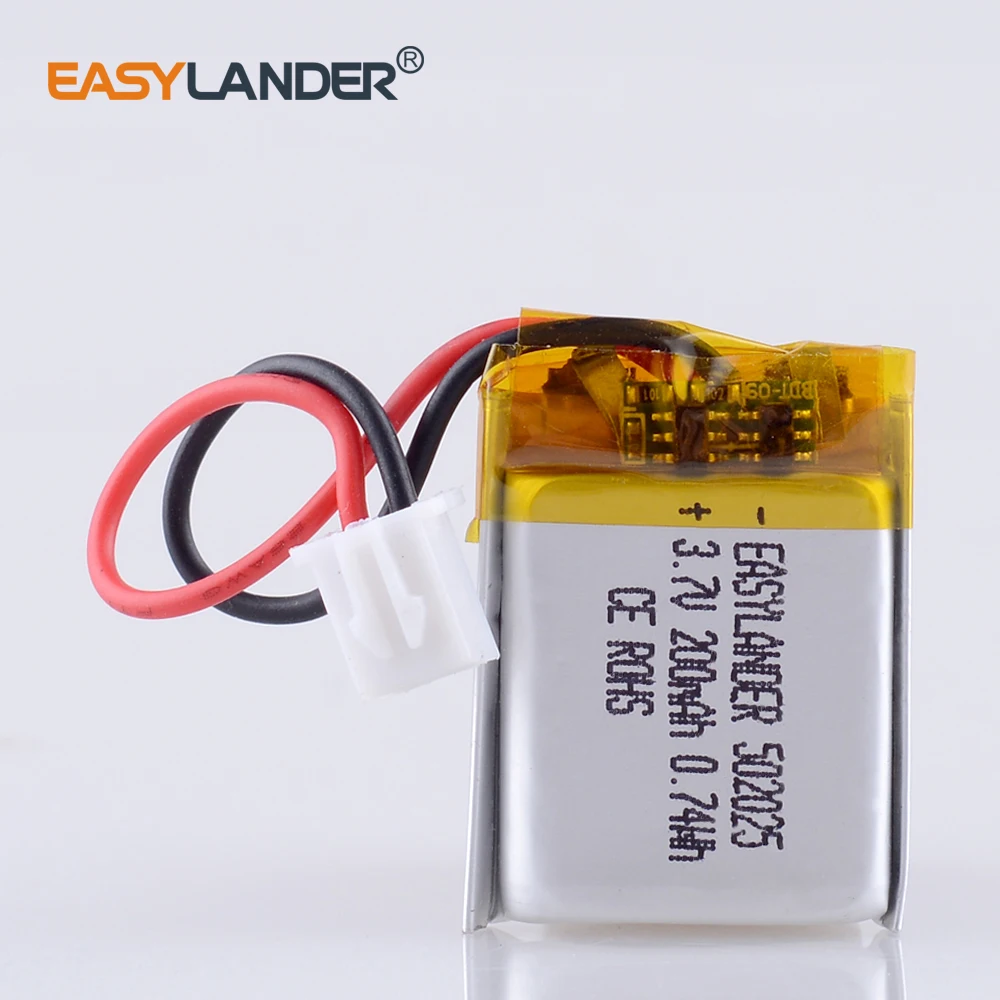 JST 2.54 2p 3.7V 200mAh 502025 Lithium Polymer Li-Po li ion Rechargeable Battery For MP3 MP4 toys speaker Tachograph POS