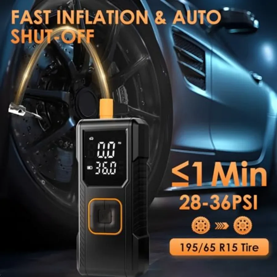 ضاغط هواء محمول 150 رطل لكل بوصة مربعة منفاخ إطارات لاسلكي لسيارة دراجة نارية وكرات رياضية مع مقياس ضغط مدمج Fas