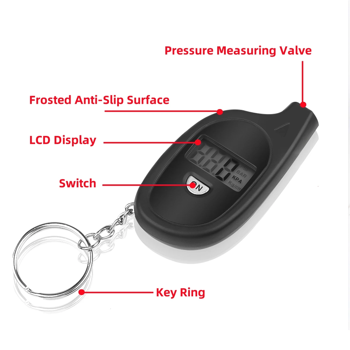 LCD Digital Display Mini Tire Pressure Gauge 4 Type Pressure Units Car Bicycle Motorcycle Keychain Tire Gauge Measuring Tool 1Pc