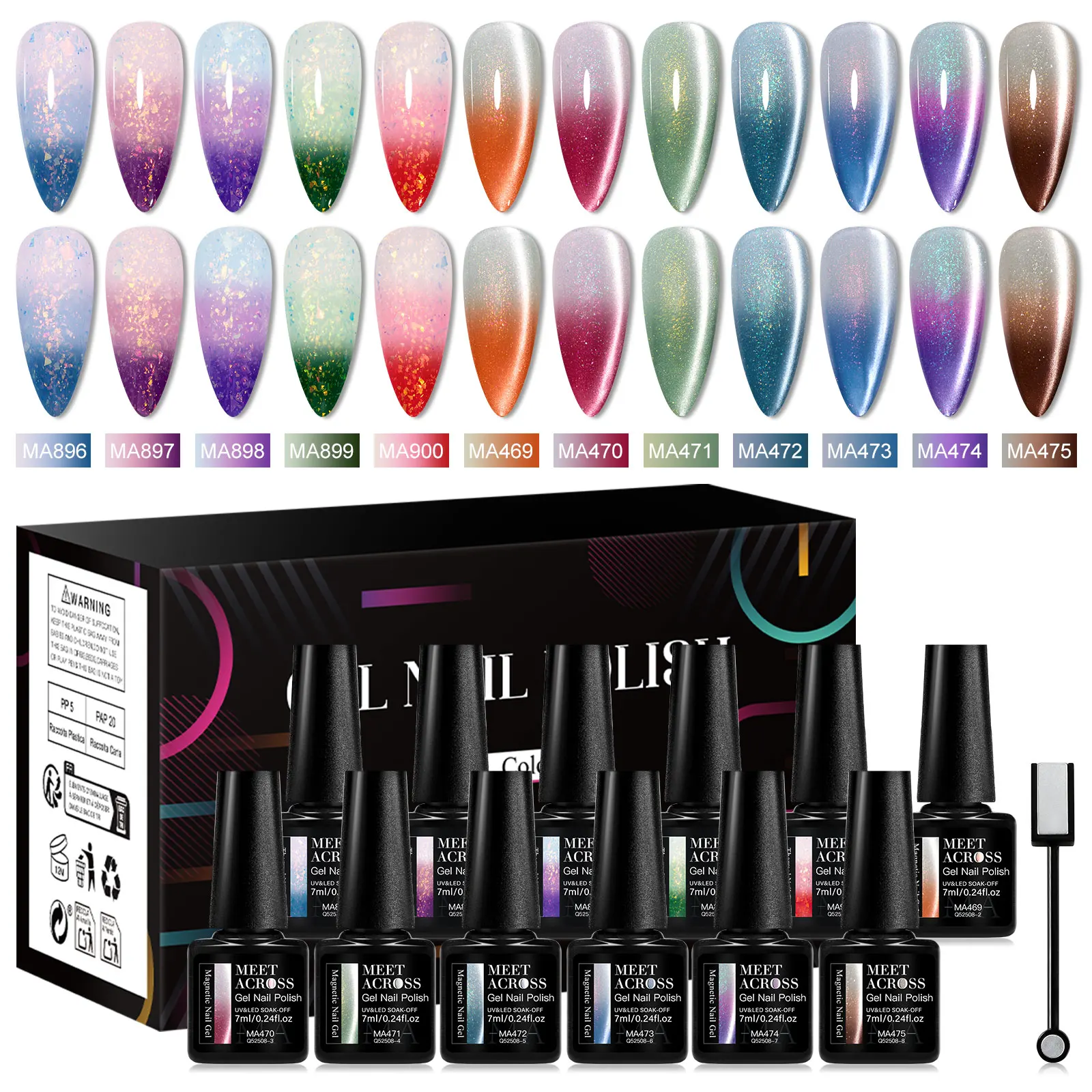 

13pcs Thermal Glitter Cat Magnetic Gel Nail Polish Set Temperature Color Changing Semi Permanent UV Gel Varnish Soak Off Nails