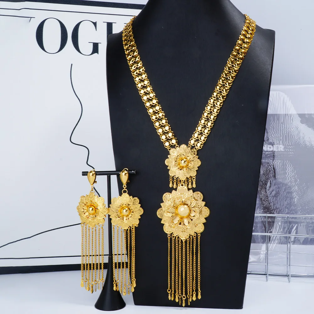 

Модные европейские серьги-колье из 24-каратного золота в Дубае для пар, подарок на свадьбу, комплект ювелирных изделий DD10975