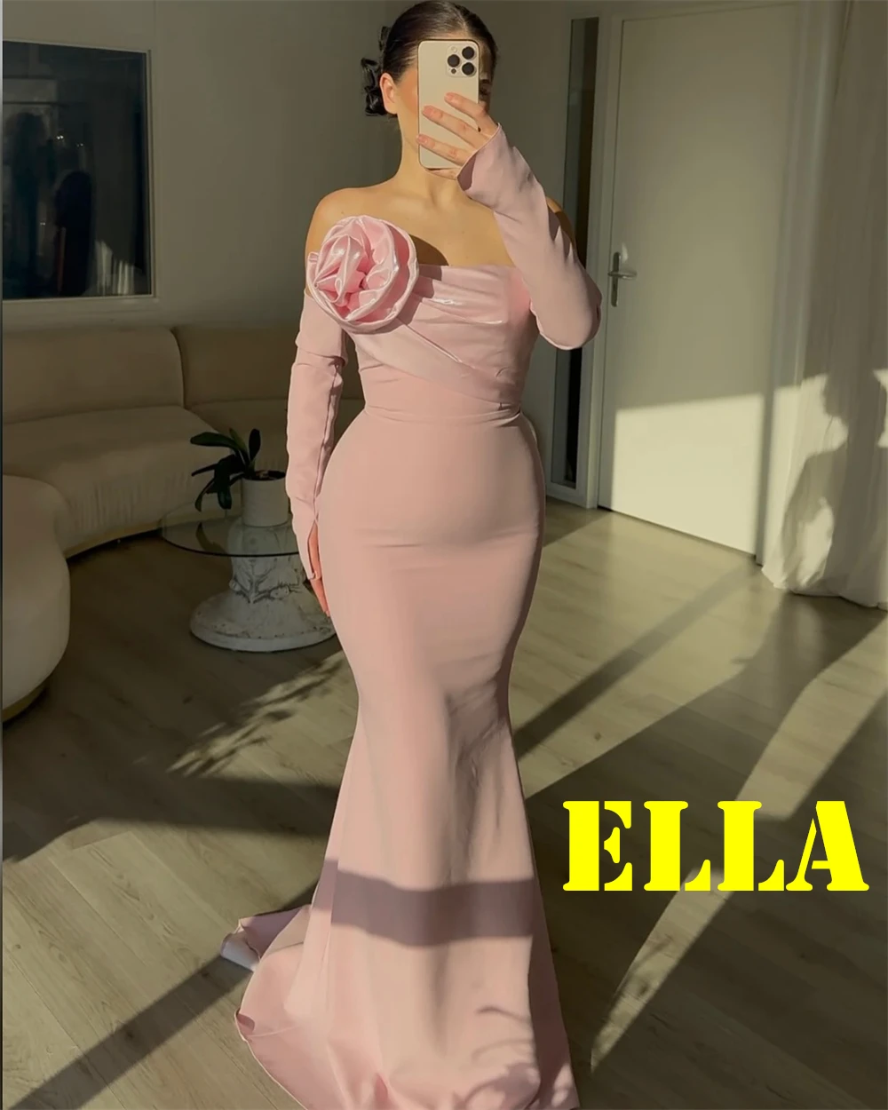 فستان سهرة من الجيرسيه الوردي بمزاج مخصص عالي الجودة بدون حمالات وأكمام طويلة فساتين المشاهير فستان حفلات رائع