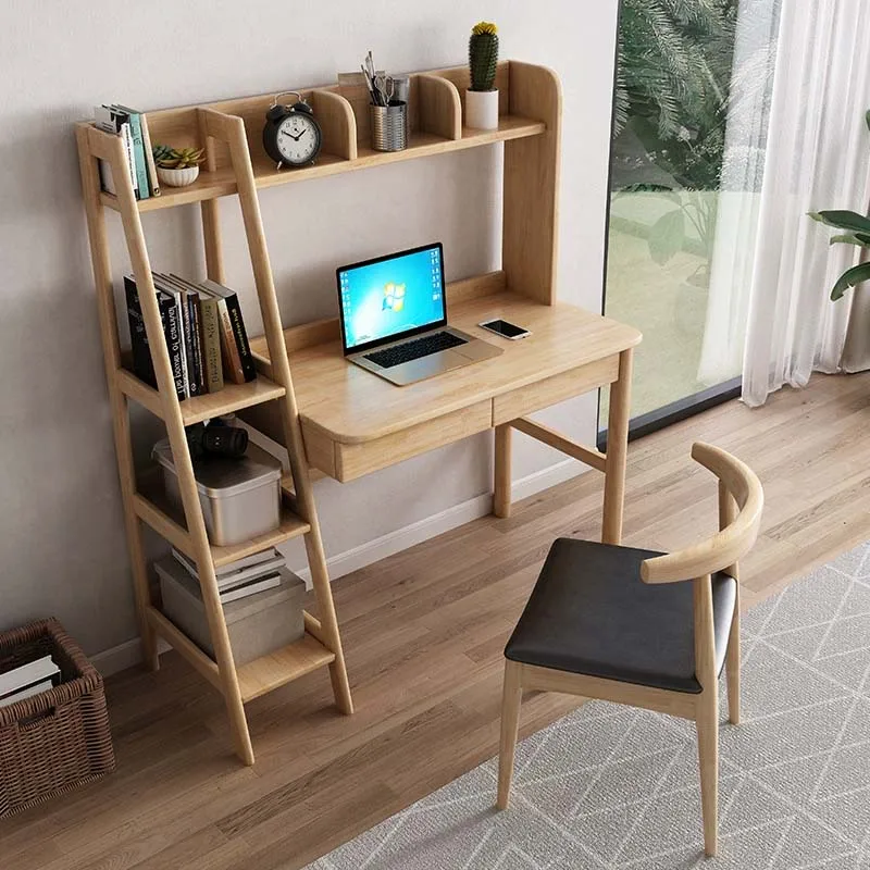 

*Solid Wood Writing Desk Study Student Home Office Computer Desk with Bookshelf for Bedroom or Study