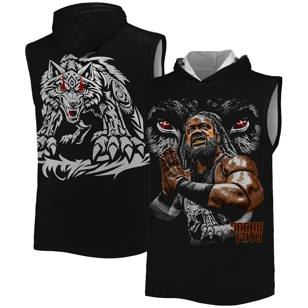 Men's Black Jacob Fatu Wolf Hooded Tank Outdoor Sports Quick Dry Breathable Gym Tank Top Street Casual Sleeveless Hoodie 2026