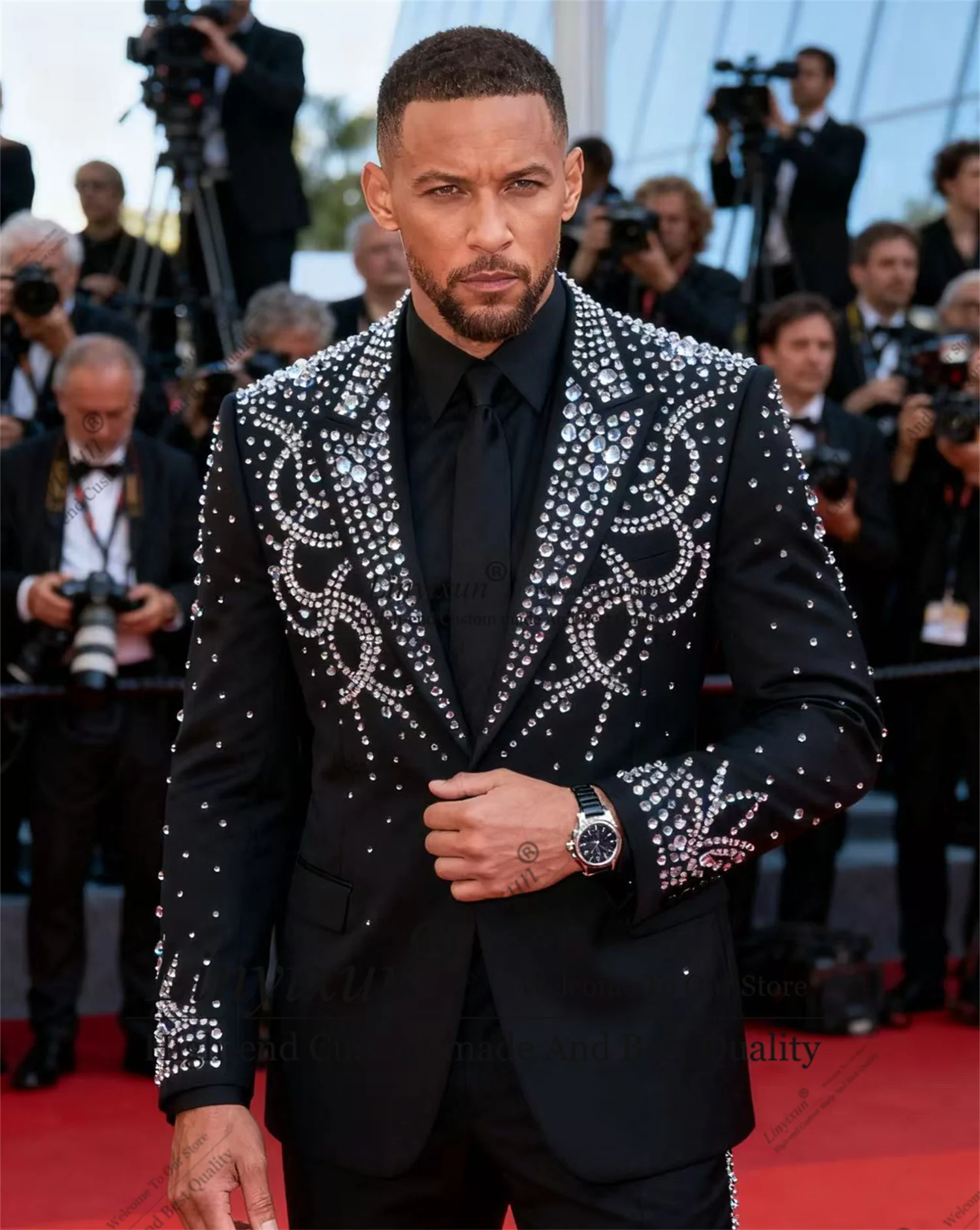 

Роскошные мужские костюмы с бриллиантами из бисера, комплекты из 2 предметов, смокинг для свадьбы, жениха, блестящий мужской пиджак с лацканами для выпускного вечера, тонкий индивидуальный костюм Homme