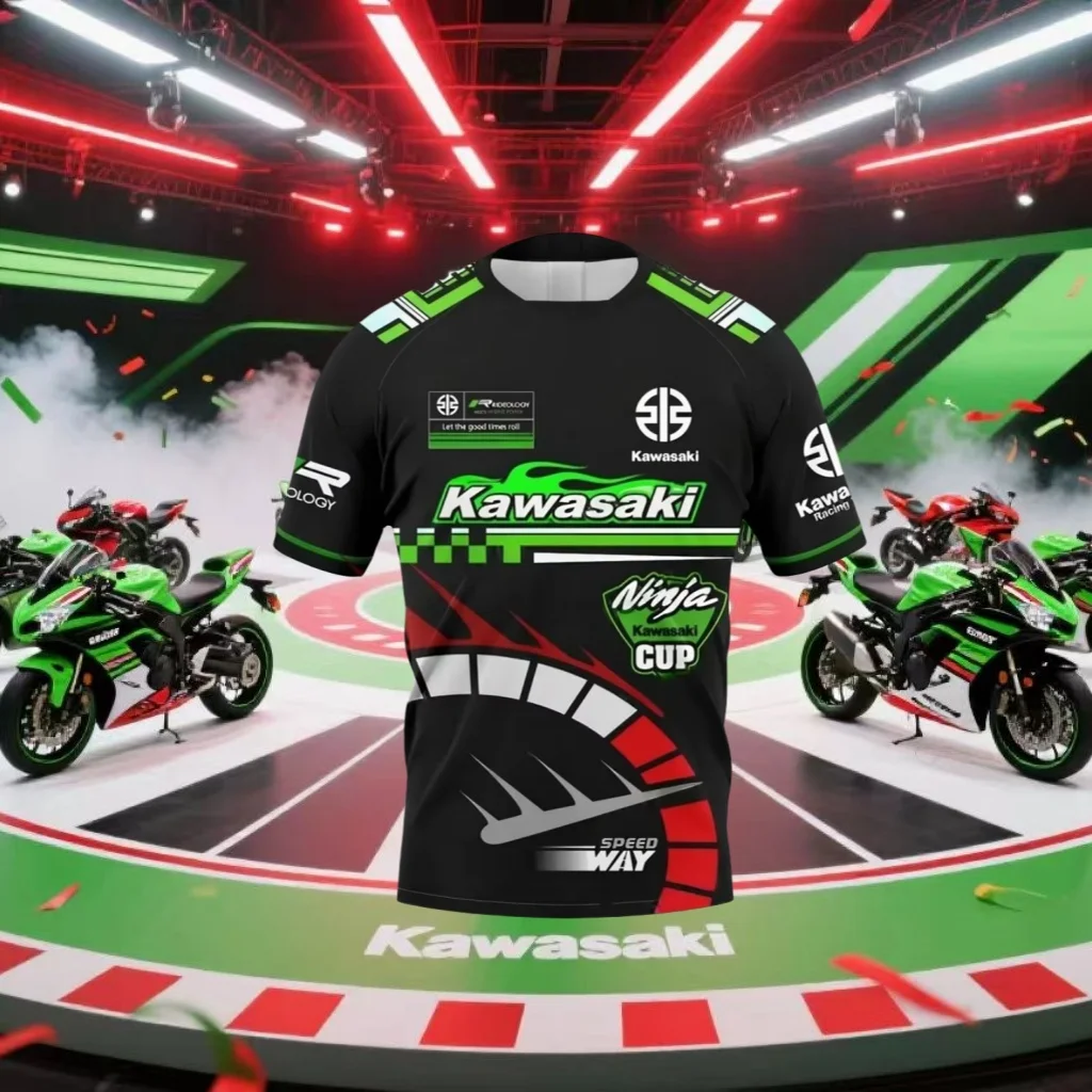 

2025 Kawasaki Men's and Women's Motorcycle Loose Riding Short Sleeved Summer Hot Selling Fast Drive and Downhill T-shirt