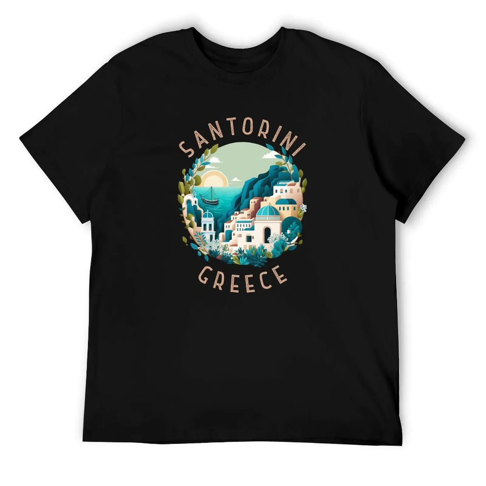 

Santorini Greece Distressed Circle T-Shirt t shirts for man slim fit t shirt personalised mens graphic t shirts T-Shirt