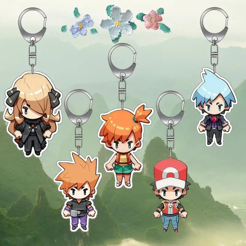 Llavero de acrílico de dibujos animados de anime para Cynthia Blue Oak Misty Red Steven Stone, versión Q, colgante de acrílico para bolso, juguete, regalos