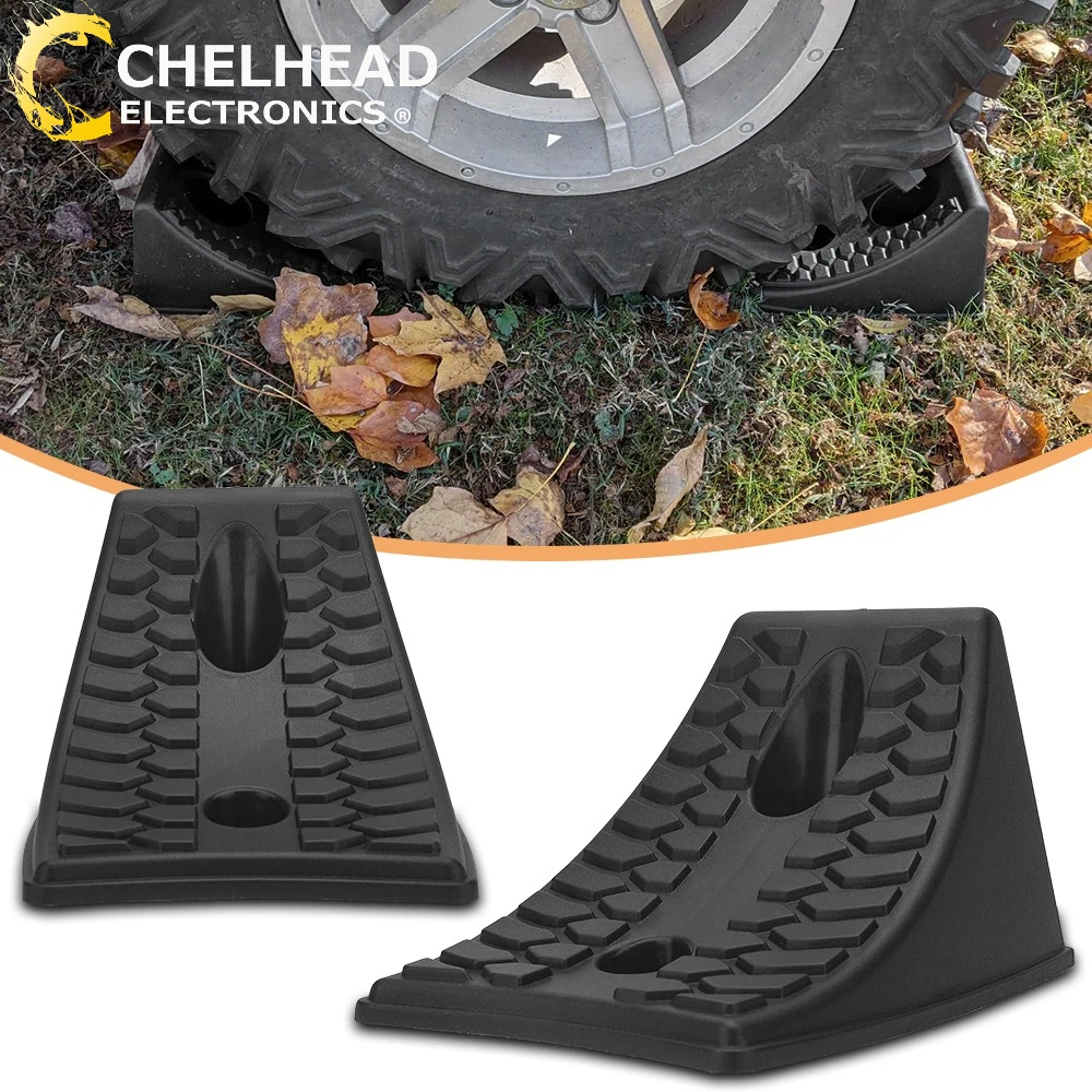 2 heavy-duty wheel chocks,acting as reliable parking wheel stops.Fit for cars,SUVs,trucks,4x4 vehicles,TVs,ickups and trailers.