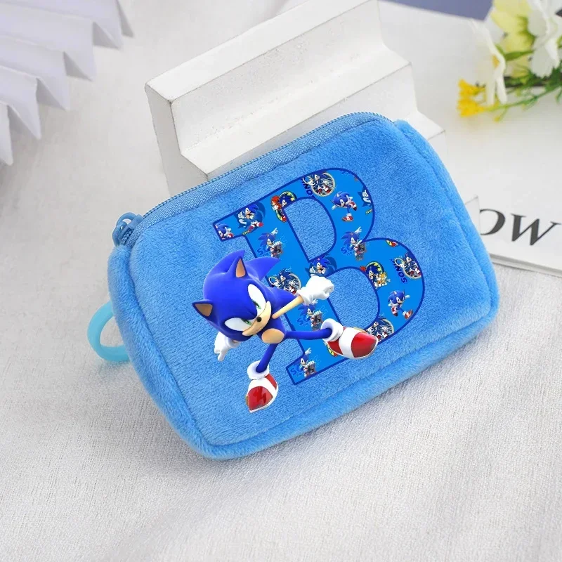 Sonics Plush Coin Purse Cute Letter A-Z Cartoon Anime Storage Bag Key Case Handbag Headset Bags Zipper Print Fashion Boy Wallets