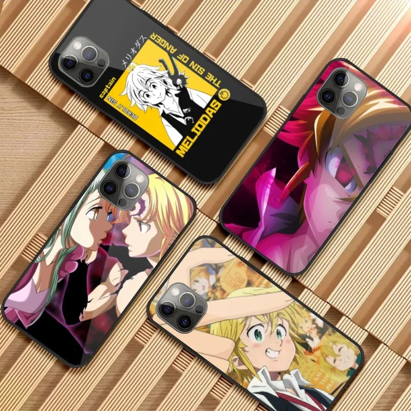 Anime Meliodas Elizabeth Phone Case for iPhone 15 14 13 12 11 XS X 8 7 6 Plus Mini Pro Max SE 2022 PC Glass Phone Cover Funda