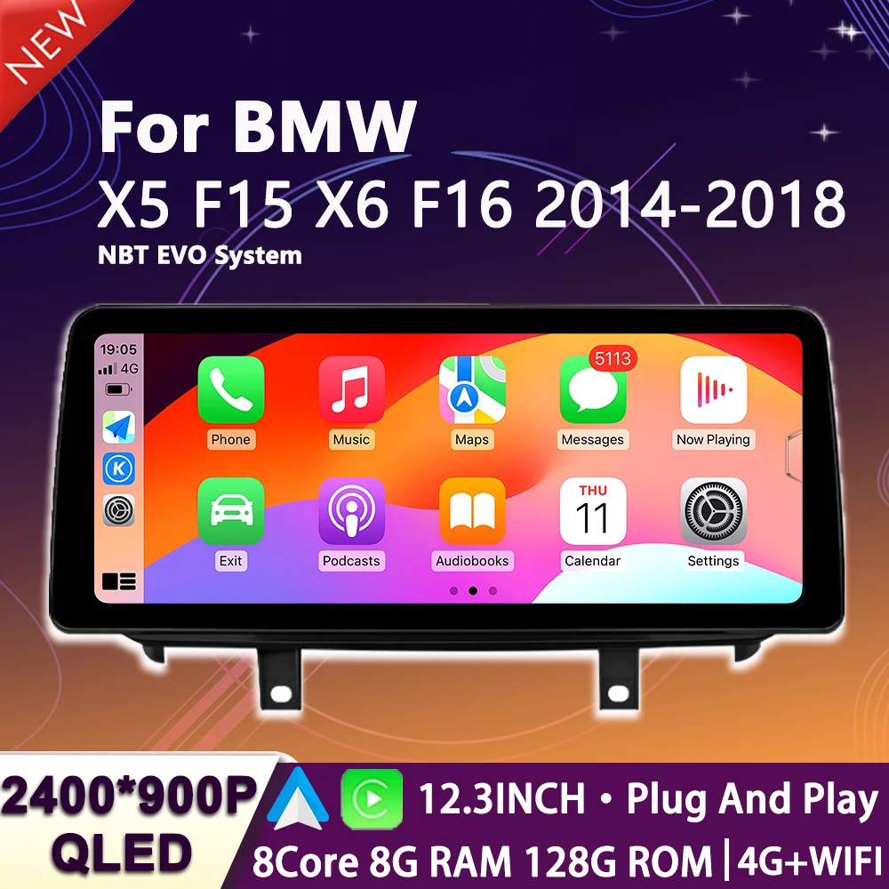 

12.3inch Android 14 Car Radio Multimedia Player For BMW X5 F15 X6 F16 2014 2015-2018 NBT EVO System Stereo WiFi GPS Navigation