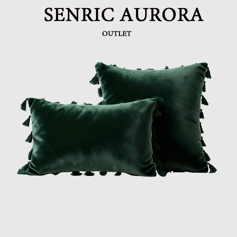 

Velvet Soft Solid Decorative Throw Cushion Cover with Tassels Fringe Boho Accent Pillow Case for Couch Sofa Bed