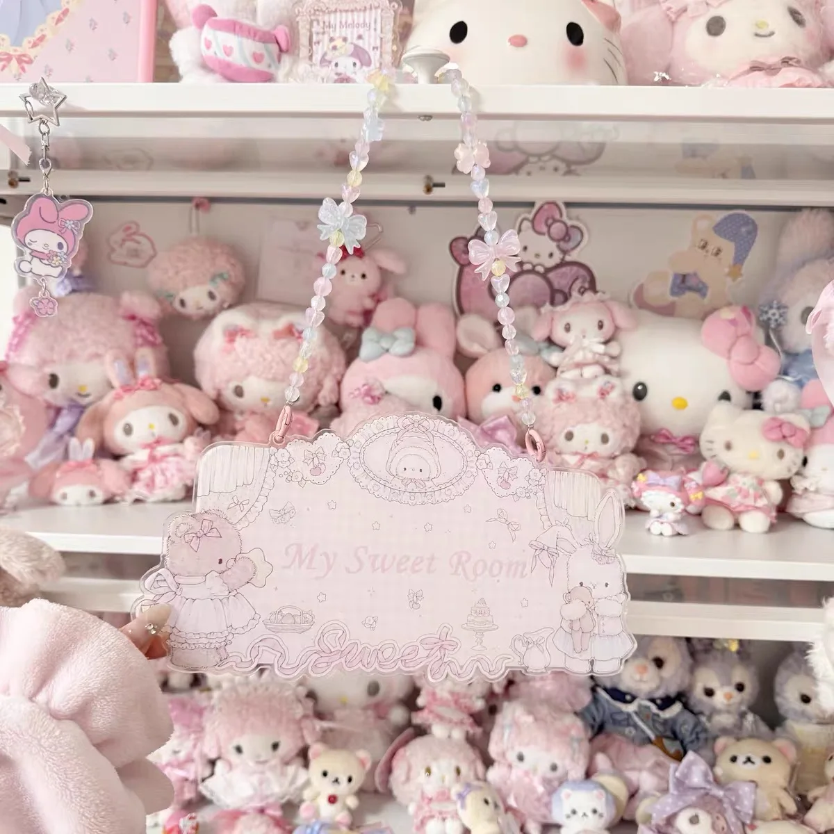 Anime Cute Acrylic Door Pendant Home Decoration Bedroom Door Cute Pendant Pink Cartoon Bear Mattress Printed Decorative Plaque