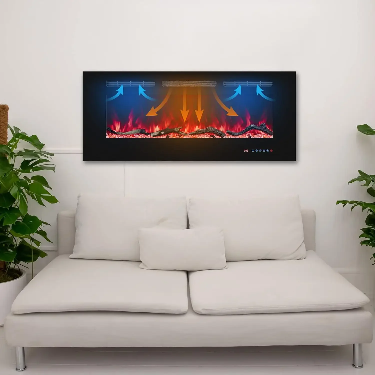 Fireplaces Inserts, Recessed & Wall-Mounted Fireplace Heater with Thermostat, Multicolor Flames,Timer, Log & Crystal, 750/1500W,