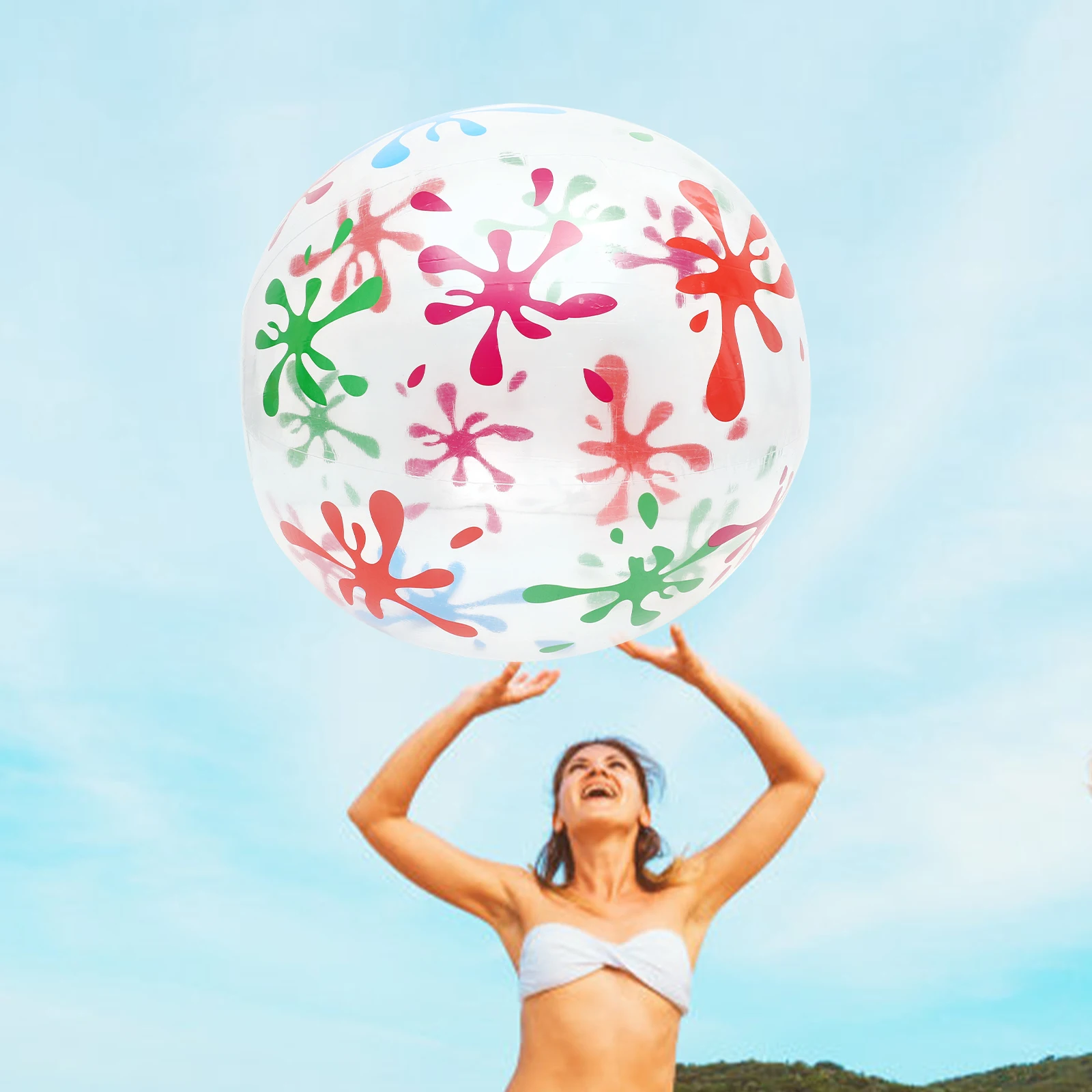 

1PC Creative Printing Transparent Inflatable Ball Playing Stretch Ball for Children Outdoor Beach (80cm Diameter)