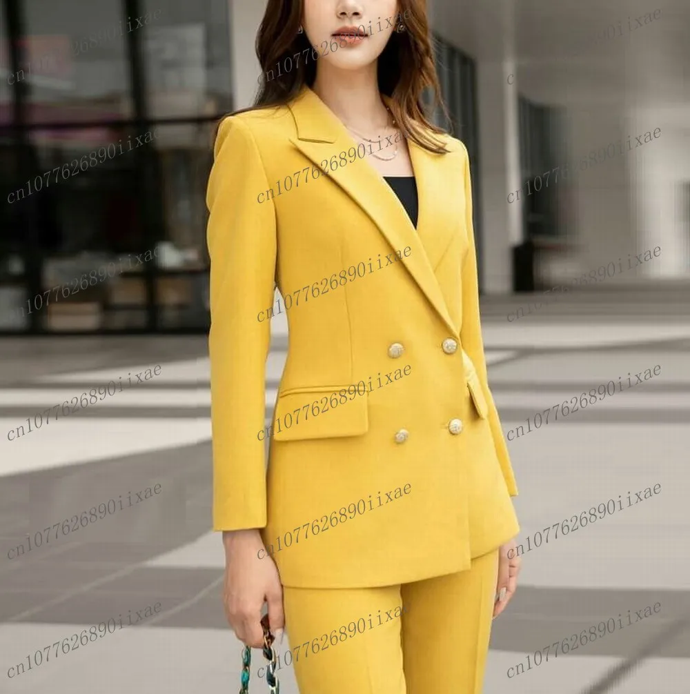 

New Yellow Formal Women Suit Lady Business Office Tuxedos Mother Wedding Party Ladies 2 Piece Set Blazer Pants Customized