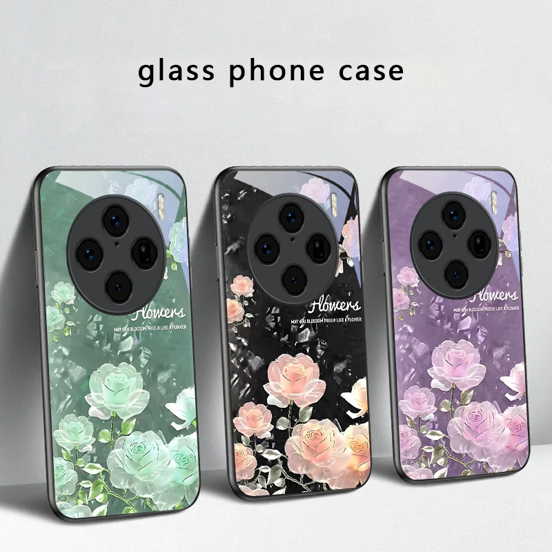 Night roses bloom freely For vivo V29 V23 V30 V25 V40 SE V21 V25E V23e X100 X70 X90 Pro+ X80 X200 Promini Black Glass Phone Case view 3