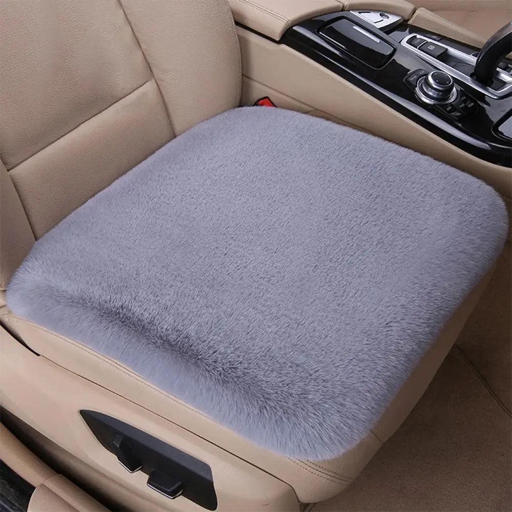 Plush Rabbit Fur Car Seat Cushion Winter Warmth Thick Wool Square Multicolor Cushion for Main Driver or Co-pilot Cover Universal