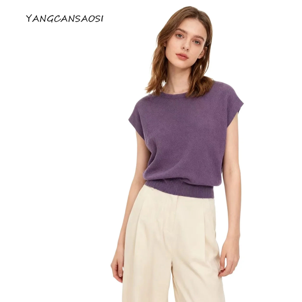 

Женский весенне-осенний новый бесшовный цельный тонкий свитер с круглым вырезом и рукавами на плечах, свободный однотонный элегантный вязаный свитер