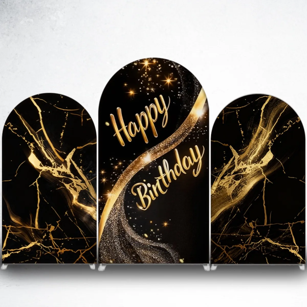 Elegant Black and Gold glitter Starlight marble Pattern Arch Backdrop Cover Birthday Party Decor Photo Booth Backgrounds