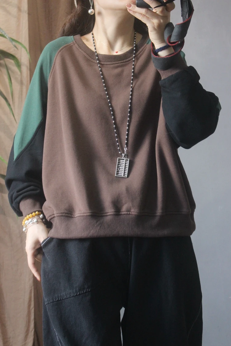 Sudadera larga holgada de Color Sve Blo para mujer, suéter coreano Sle, recién llegado, forro interior de algodón cómodo, ajuste Regular