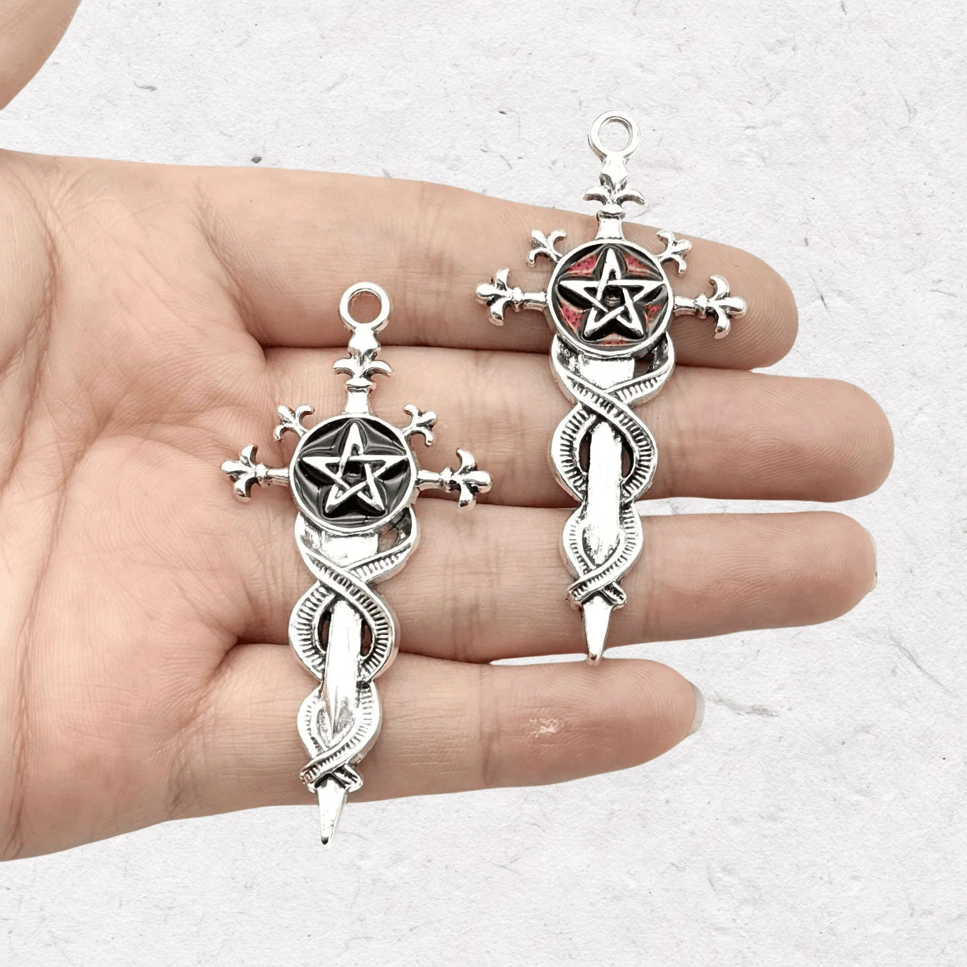 3PC Hot Selling Retro Dark Gothic Pentagram Sword Pendant DIY Handmade Drip Oil Alloy Jewelry Accessories