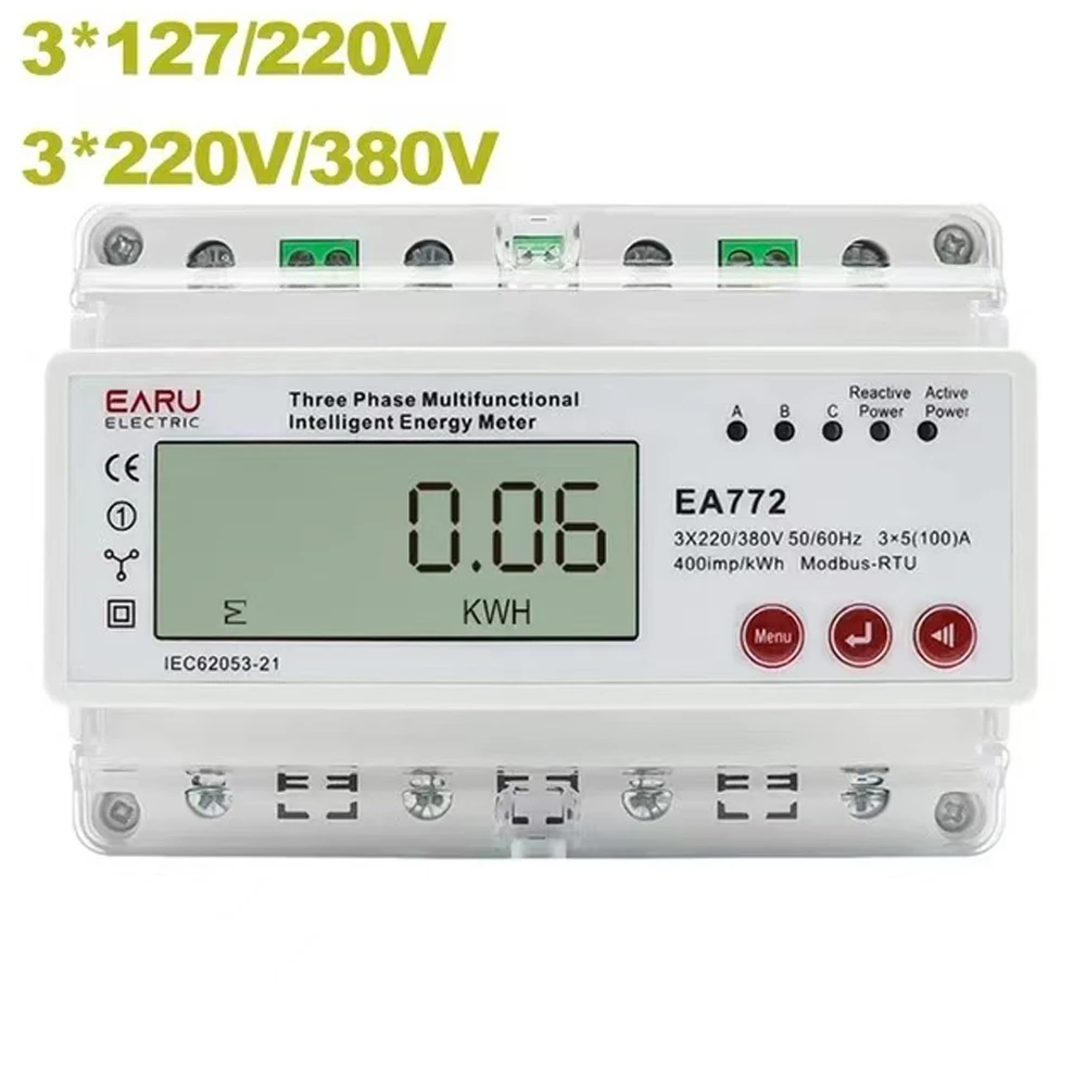 

3 Phase Multifunction Smart Electronic Bidirectional Energy Power Over Under Current Voltage kWh Meter with RS485 Communication