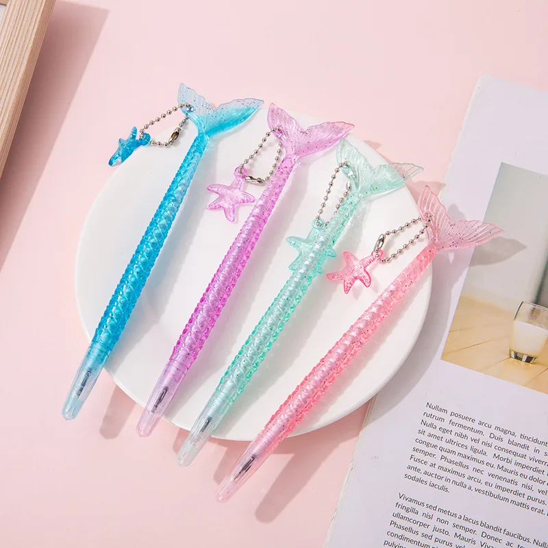 2pcs Crystal Mermaid Gel Pens Cute Starfish Pendant Neutral Pens 0.5mm Black Ink Ballpoint Stationery School Office Supplies