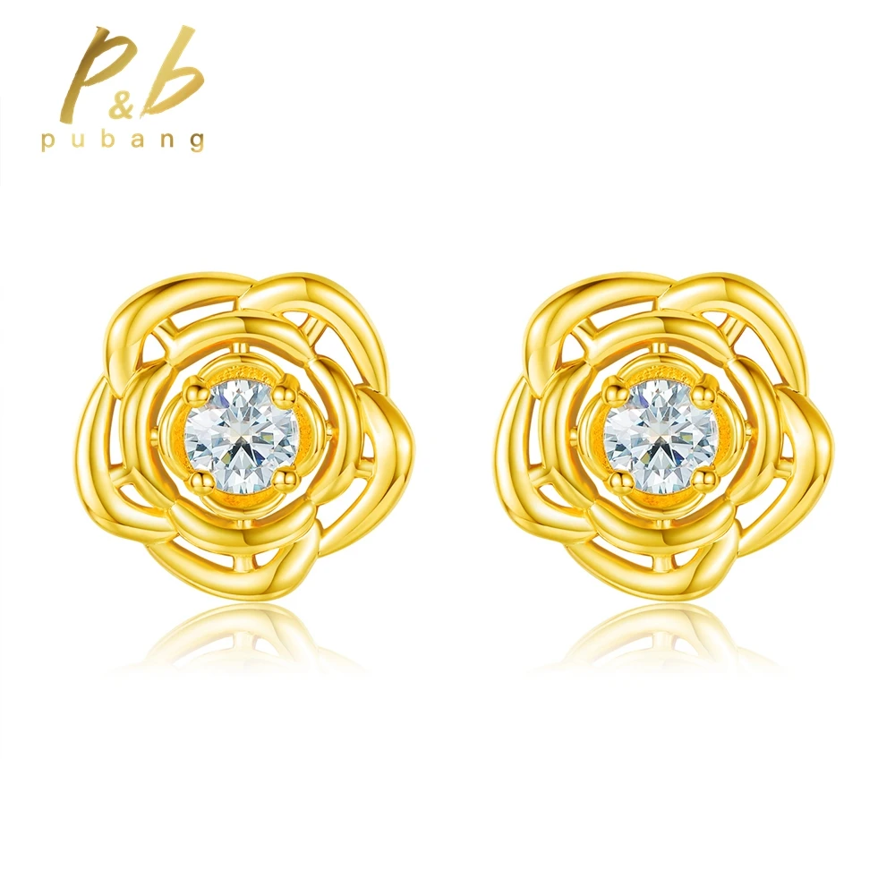 

PuBang Fine Jewelry New 925 Sterling Silver Sparkling GRA Moissanite Diamond Gold Stud Earrings for Women Classic Gift Wholesale