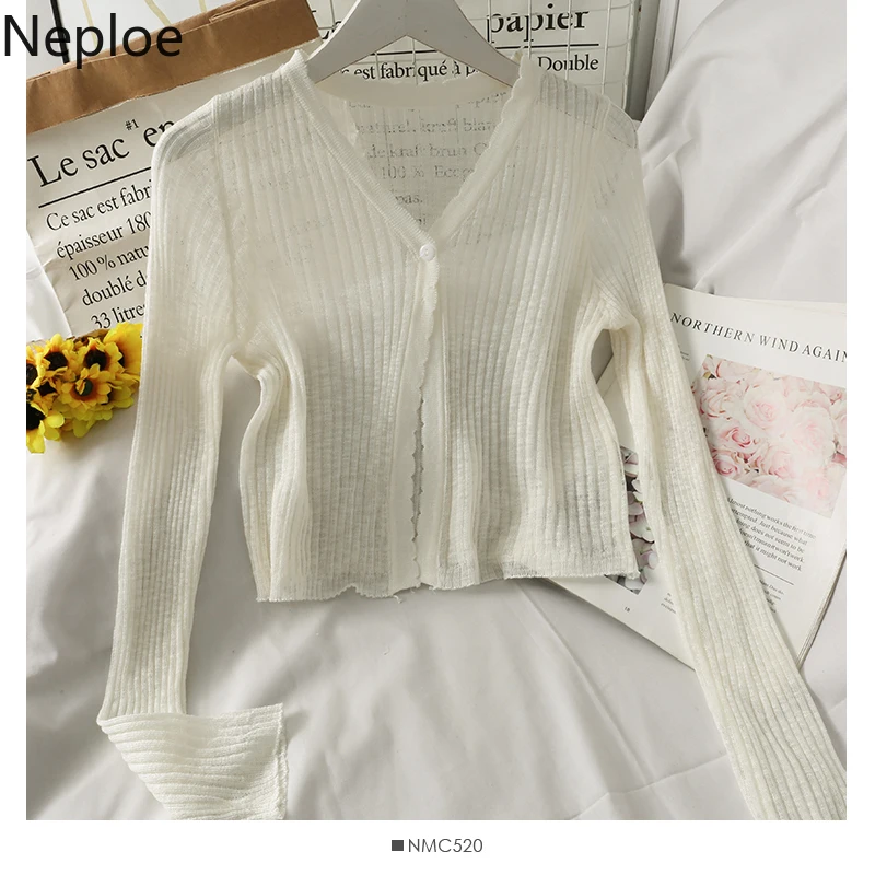 Knit Sweater Pink Cardigans Women Summer Long Sleeve Cropped Cardigan Korean See Through Y2K Top Fashion Sweaters Woman Clothes