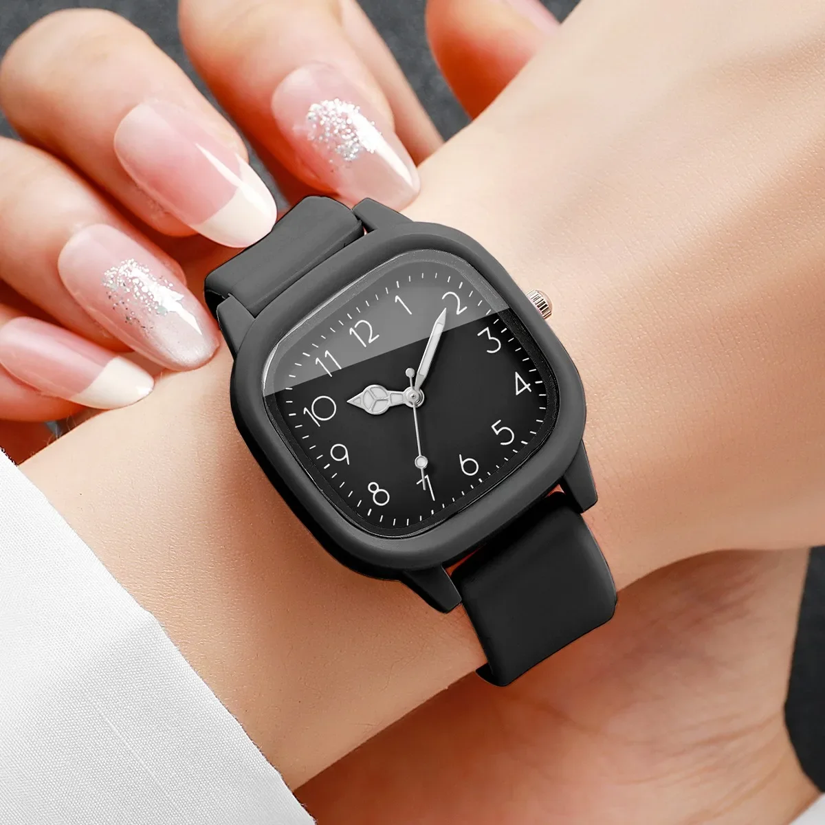 2PCS/Set Fashion Square Women Watches Set Silicone Strap Ladies Dress Quartz Wristwatch Clock Relogio Feminino (Without Box)