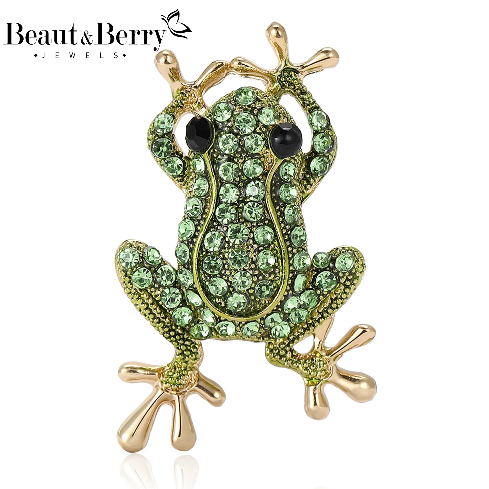 Beaut&Berry Trendy Rhinestones Frog Brooches for Women Unisex Animal Pins Casual Party Jewelry Accessories Gifts Decoration