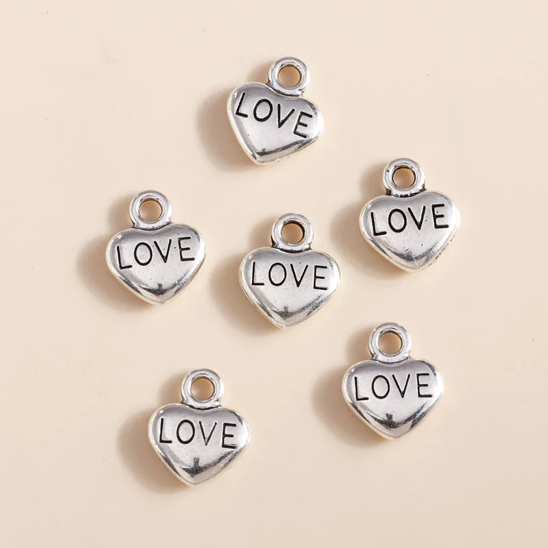 Leslie 30 Stück 10*12mm Anhänger Antik Silberfarbene Metall-Liebesherz-Charms für DIY Schmuckherstellung Armband Halskette Schmuck – Detail 3