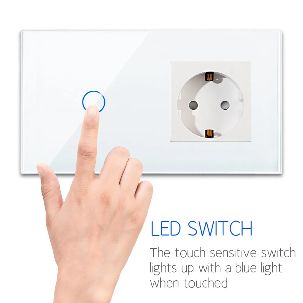 Prise électrique murale avec interrupteur, prises de courant simples et doubles, interrupteurs d'éclairage à capteur, norme européenne, 1 gang, 2 gangs, 3 gangs, 1 voie
