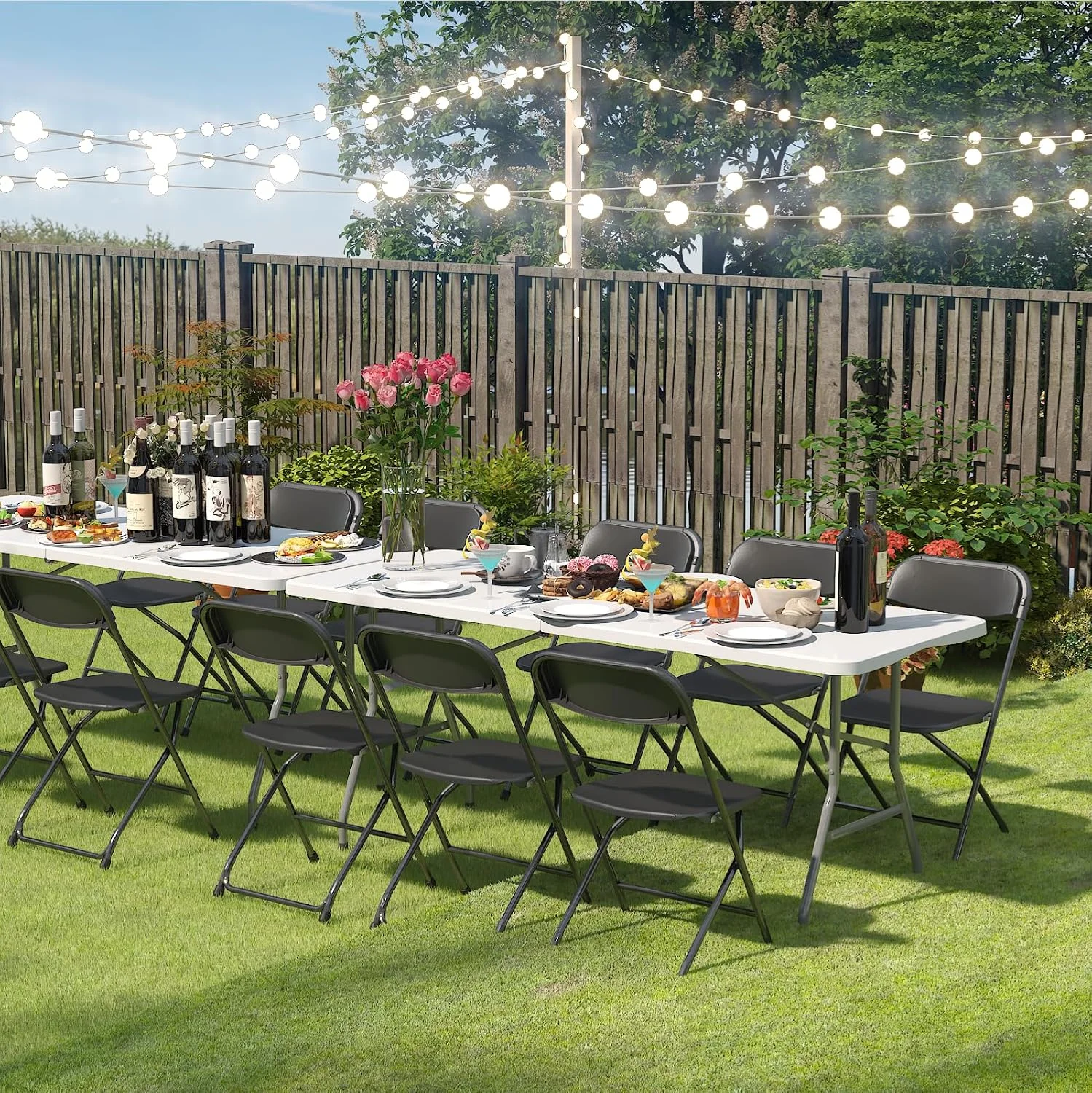 10 Pack Black Folding Chairs, Portable Party Chairs, Plastic Folding Chair,Stackable Commercial Seats with Steel