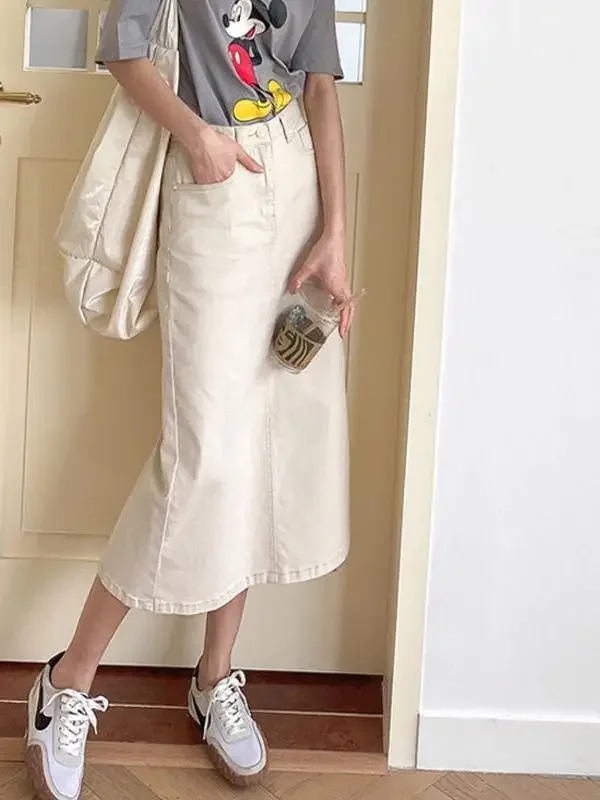 New Sle Elegant Mid-Length Back Split Casual Silk High Waist A-Line Mini Skirt Women's Denim Skirts Spring Autumn