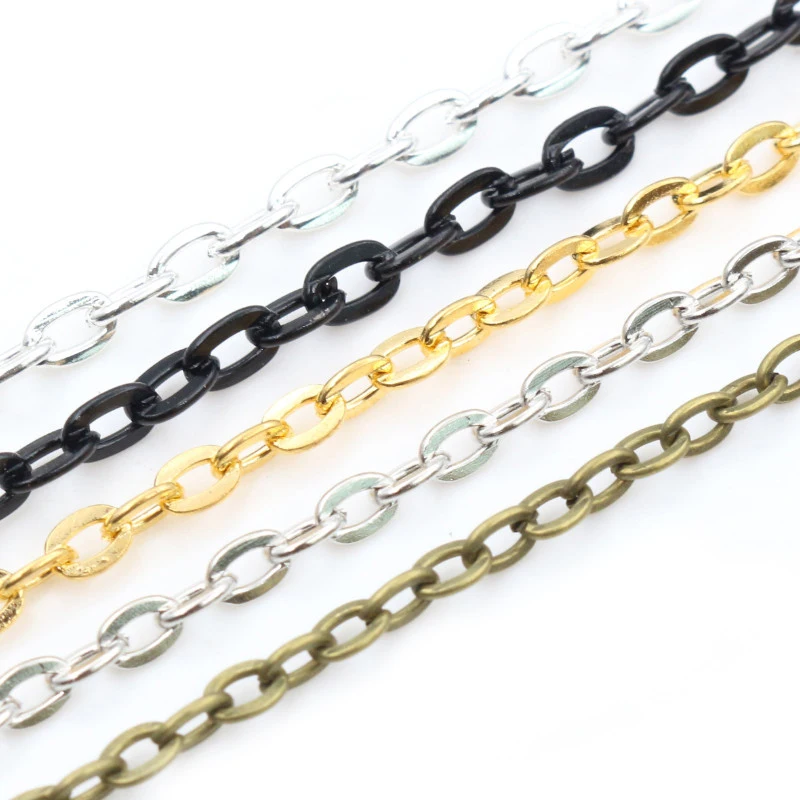 5 Meters/lot 3x2mm 4x3mm 5 Colors Plated Handmade Unwelded Iron Cable Chains Necklace DIY Jewelry Making Findings Accessories