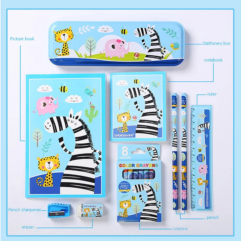 Cartoon Pencil Case Crayon Ruler Earser Sharpener 9 In 1 Stationery Set For Student Boys Girls Gift School Stationery
