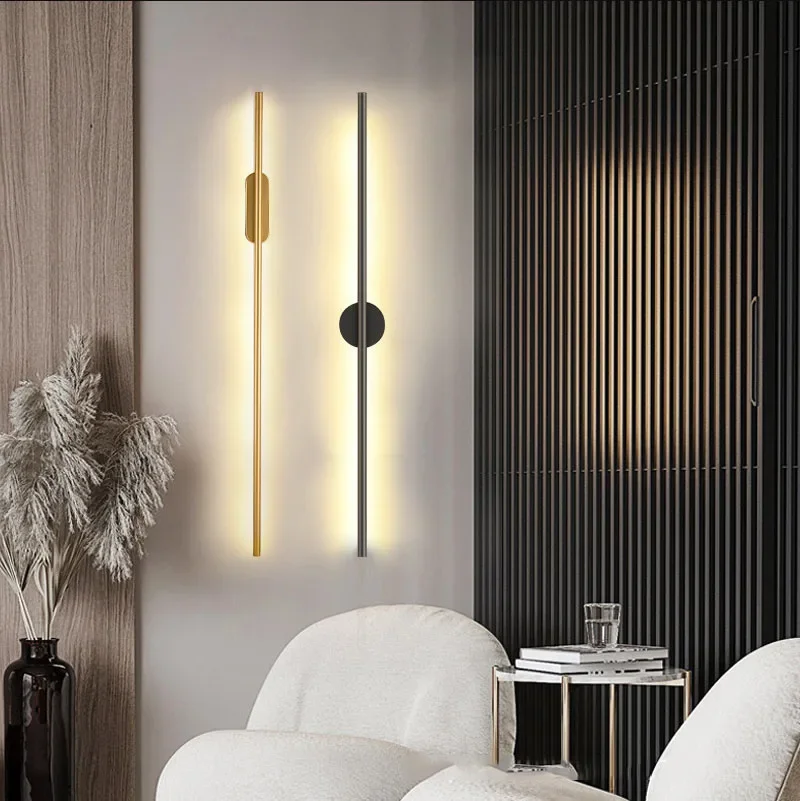 

Modern Simple Linear Tube LED Wall Lamp Up Down Background Opposite Night Light Bedside Foyer Corridor Black Yellow LED Sconce