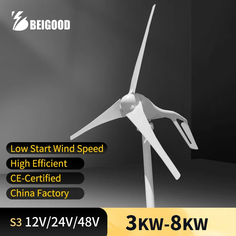 Fast Shipping 3KW/5KW/8KW Wind Turbine Windmill Wind Generator Horizontal Axis  China Factory 12/24/48V With MPPT  Controller