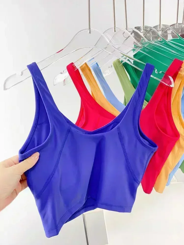 Lemon Women's Sports Vest Built-in Chest Pad Fitness Running High Elastic Breathable Bra Deep U Back push-up Yoga Top Underwear