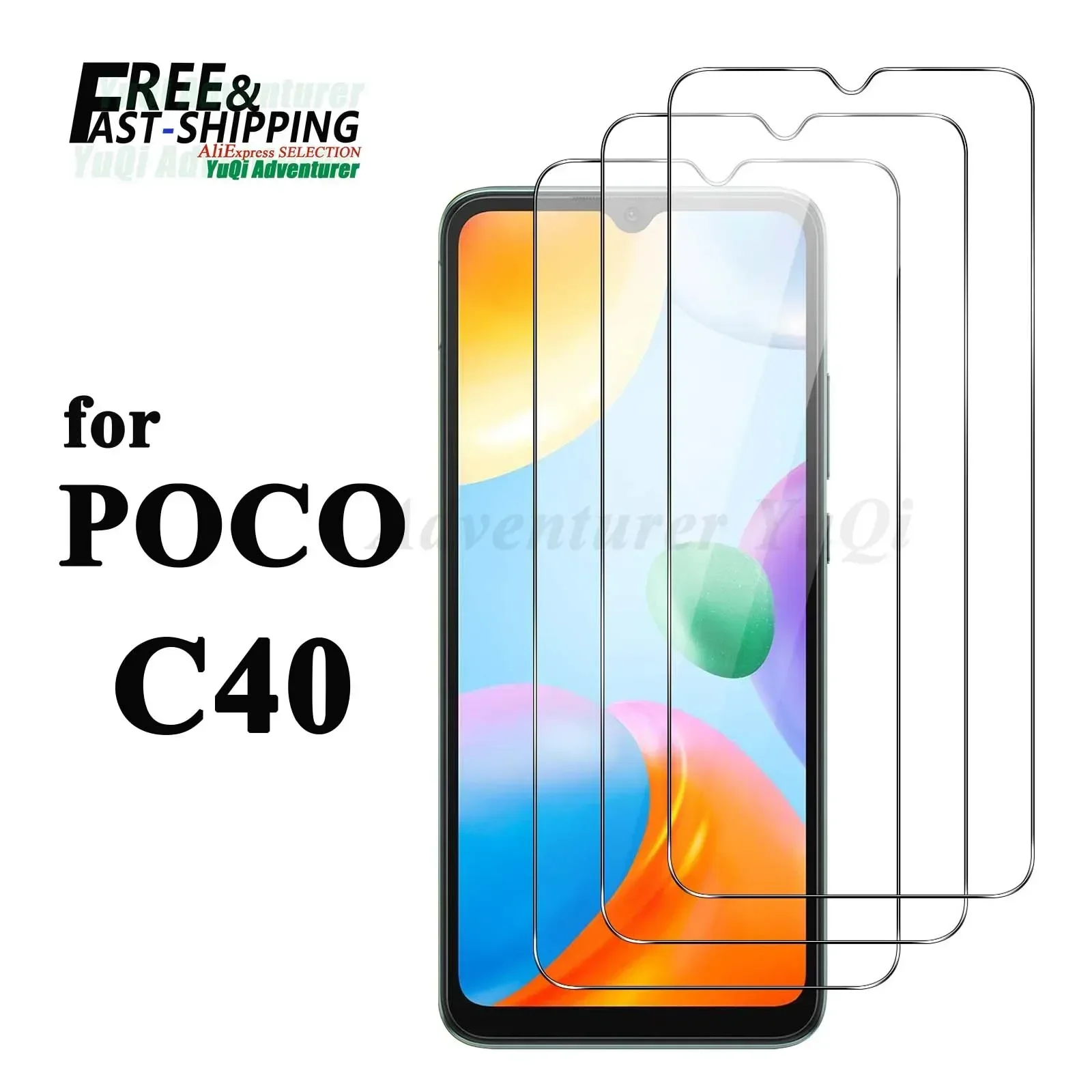 

Защита экрана для POCO C40 Xiaomi, закаленное стекло на выбор, Бесплатная быстрая доставка, 9H HD, прозрачный безопасный Чехол