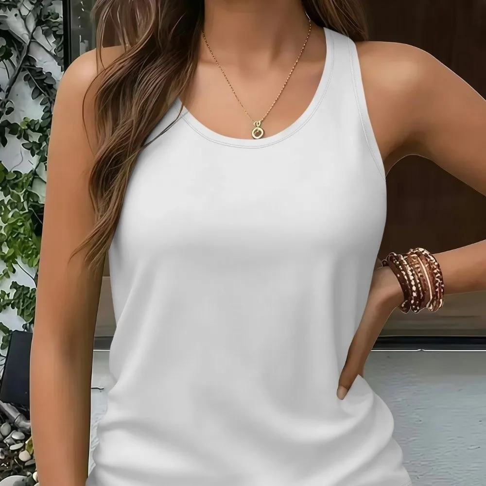 Basic Sleeveless Women's Tank Top Breathable Quick Dry Vest Top Round Neck Solid Color Casual Camisole Layering