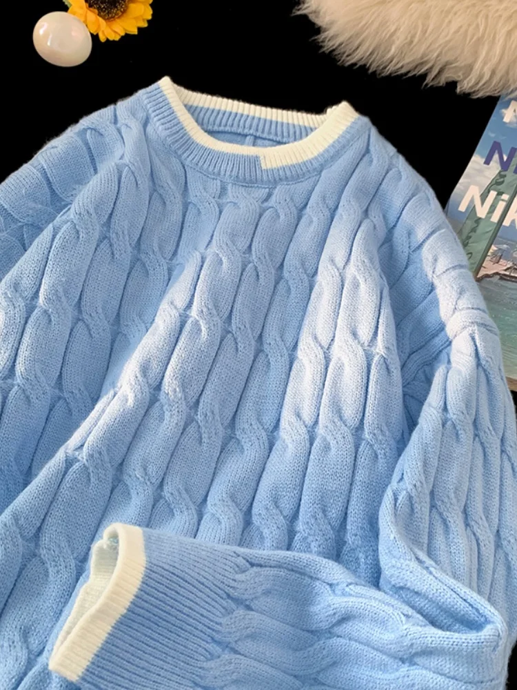 

American Retro Color Blo Men's Knitted Sweater Autumn Winter Loose Fit round Ne Base Layer Top Soft Comfortable Casual Wear