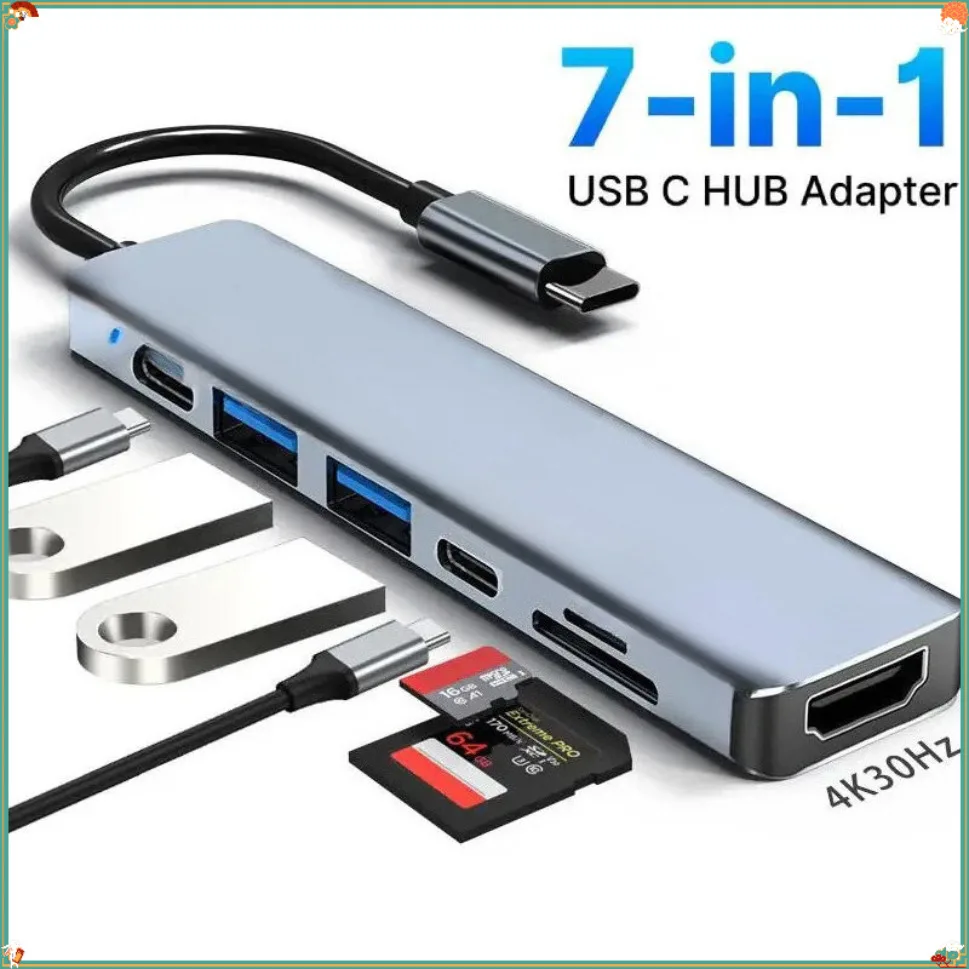 7 in 1 USB C Hub Adapter to 4K HDMI-Compatible SD TF Card Reader USB 3.0 2.0 Type C PD Charging for MacBook Pro Laptops