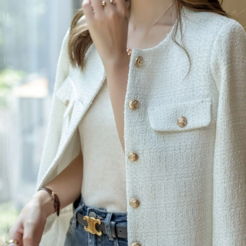 Spring and Autumn Korean Coats Women Jacket  French Wool Tweed Coat Fashion High-end Gold Button Short Slim Temperament Jackets