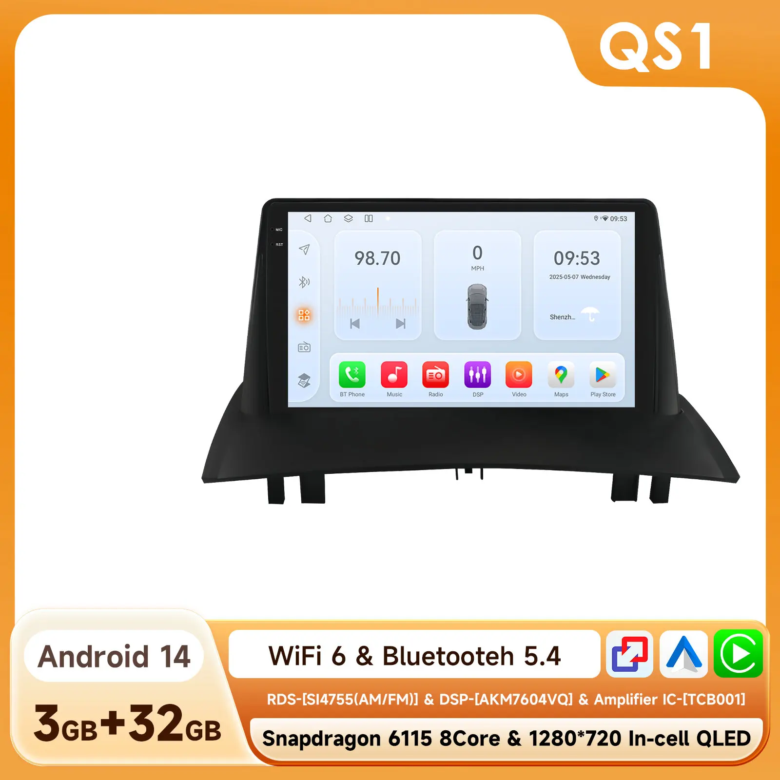 9 ''6115 Intelligent Scherm 2din Android Autoradio Multimedia Video Player voor Renault Megane 2 2002-2009 GPS Nav Carplay 4G RDS